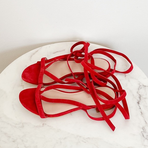 NEW Stuart Weitzman Anita Lace Up Suede Sandal Ruby Red Size 6.5 - Picture 4 of 6